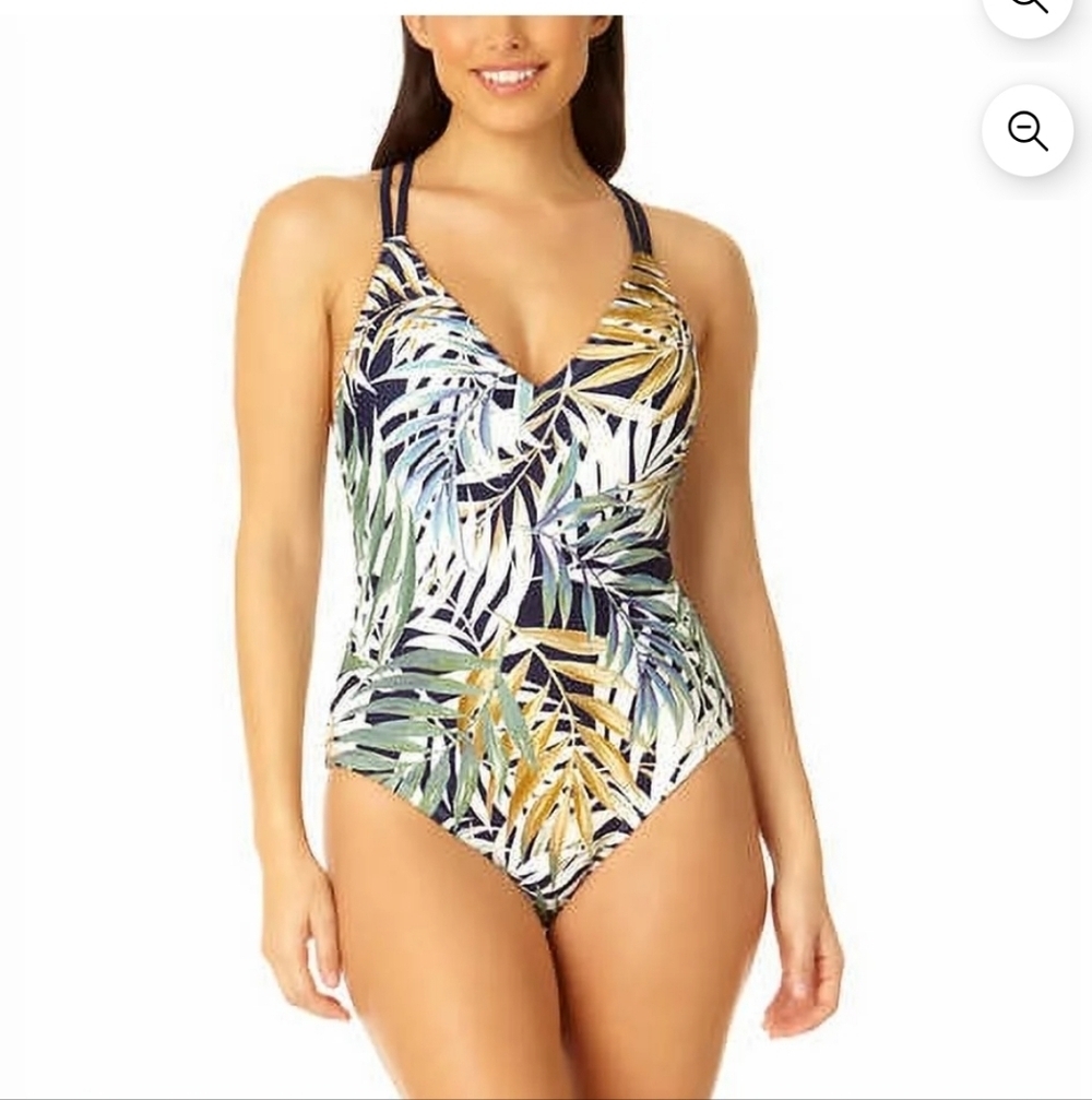 Hurley Woman One -Piece UPF 50+ Stretchy Green Palm Tropical Swimsuit Size XXL